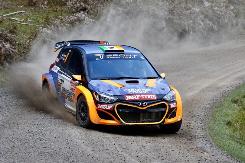 JJ Hatton driving on dirt road in 2019 Australian Rally Championship.