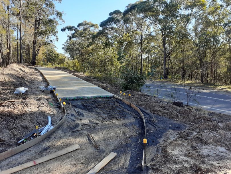 A section of the Tathra to Kalaru Bike Track under construction at the top of Evans Hill.