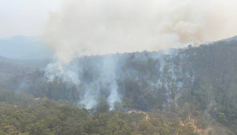 Bushfire burning in Deua River Valley.