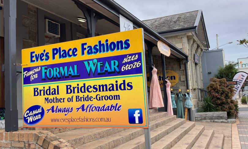 Sign at front of Eve's Place Fashions in Moruya. 