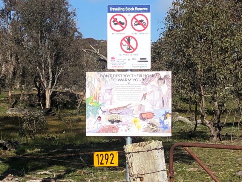 Warning sign at travelling stock reserve.