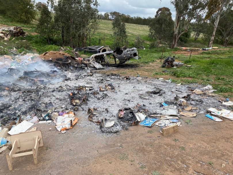Illegal burnt waste near Young.