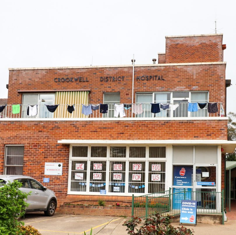 Undies hanging from balcony railing at Crookwell District Hospital.
