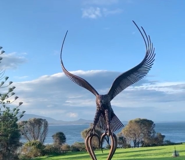 The Landed eagle sculpture.