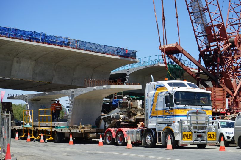 Concrete segment for Batemans Bay Bridge on truck.