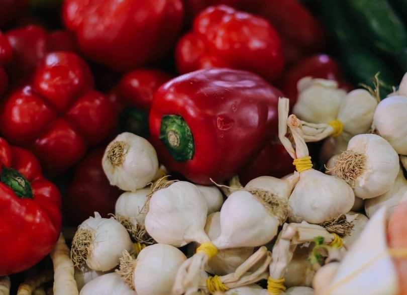 Capsicum, parsnips and garlic at SAGE Farmers Market.