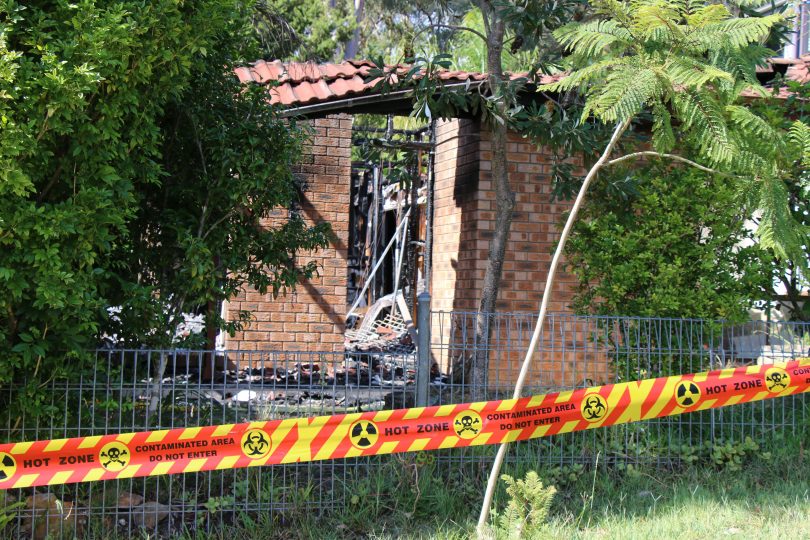 Exterior of burnt-out house in Moruya.