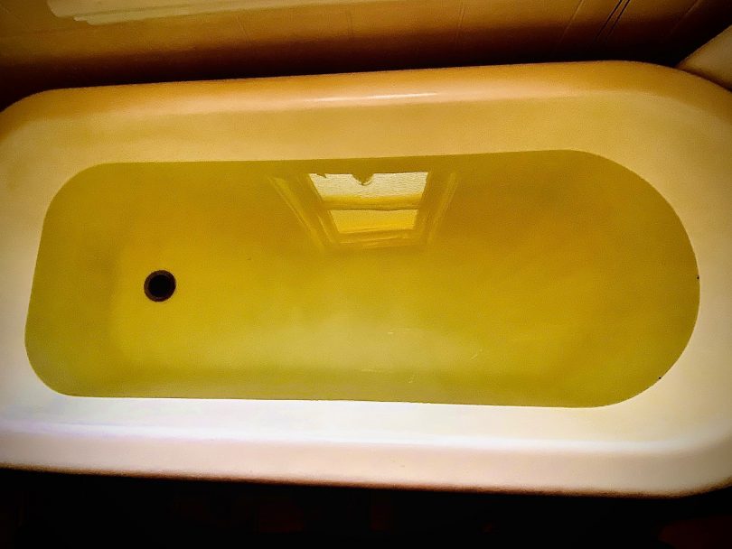 A bath filled with yellow water at Yass resident Tom O'Dea's house.