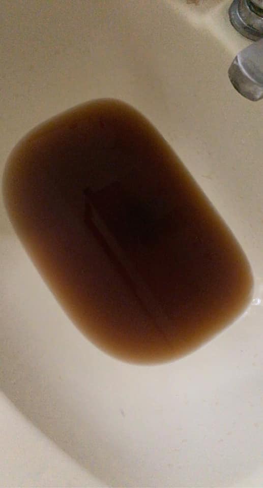 Brown water in basin at Bec Smedley's house in Yass.