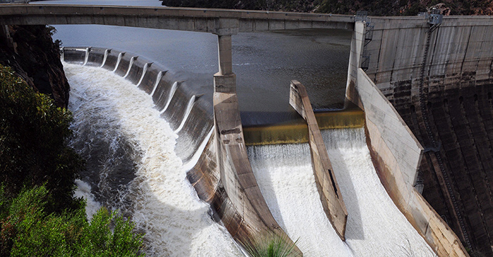 Water flowing at Burrinjuck Dam.