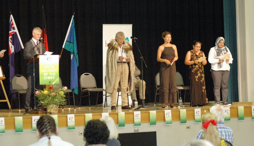 Danette Watson onstage at Australian citizenship ceremony in Young on Australia Day.