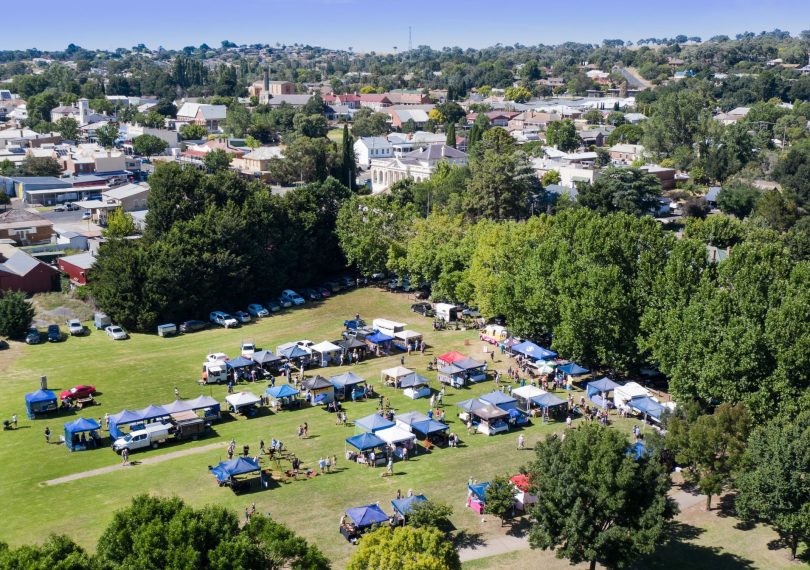 Aerial view of Riverbank Markets in Yass.