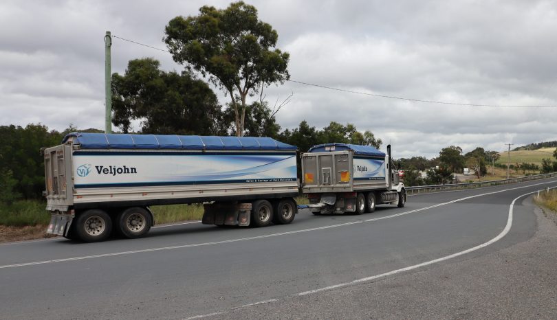 A truck on Red Hills Road, Marulan.