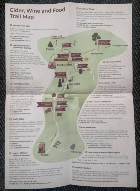 High Country Cider, Wine and Food Trail map.