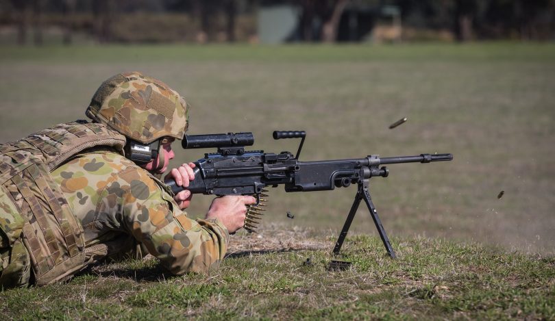 A soldier practising shooting.