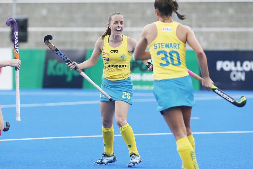 Hockeyroos players Emily Chalker and Grace Stewart