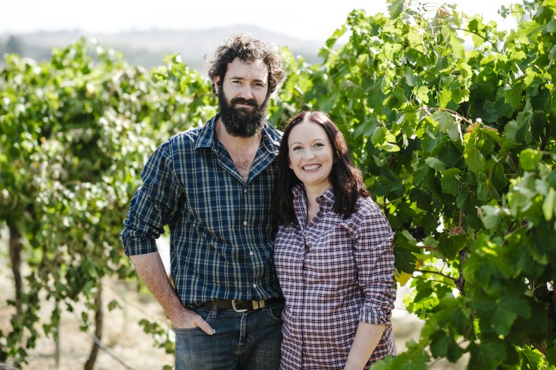 Ben Osbourne and Stephanie Helm in vineyard at Vintner's Daughter in Murrumbateman