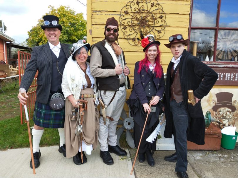 Evans family in steampunk outfits
