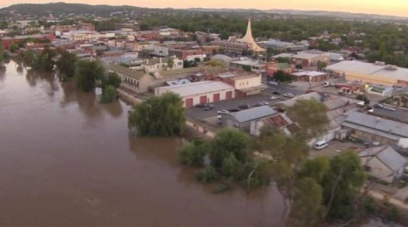 Aerial view of flooding in Wagga Wagga