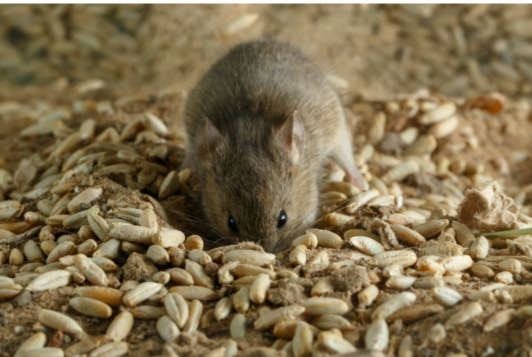 Mouse eating grain