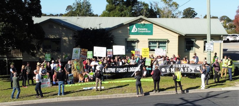 Protesters outside the Forestry Corporation of NSW office in Batemans Bay