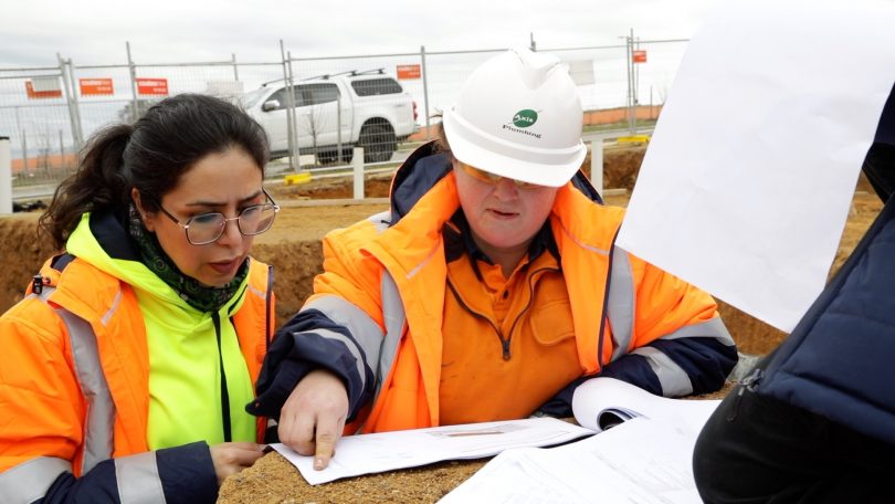 Two women on Ginninderry job site