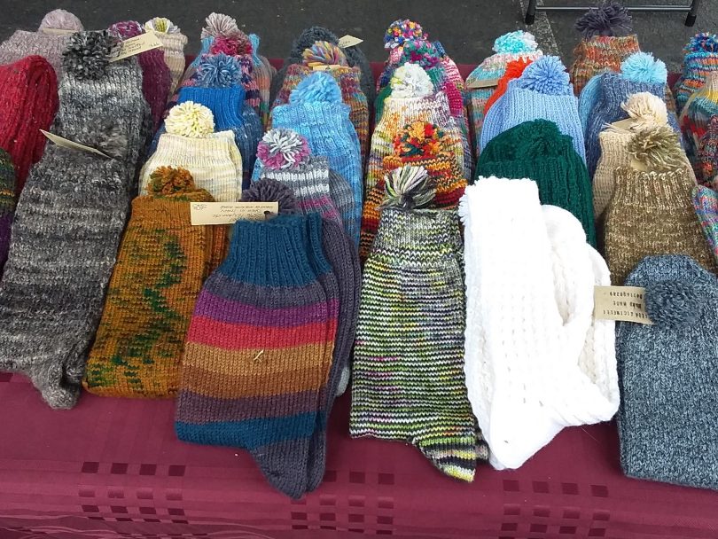Woolen items for sale at market