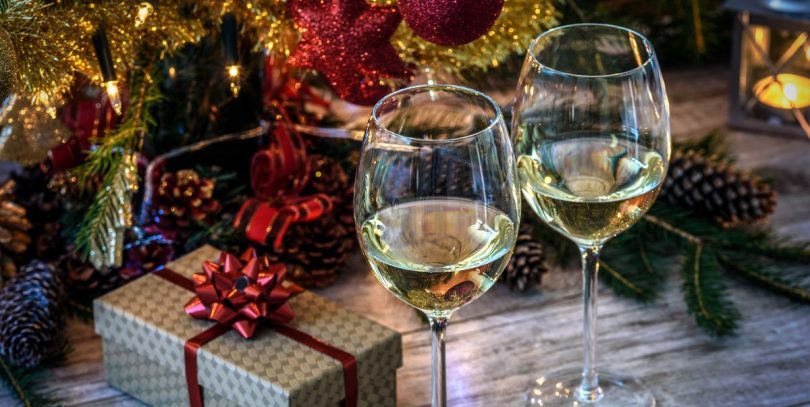 Wine glasses and Christmas tree