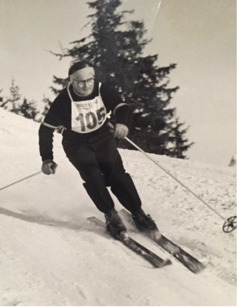 Frank Prihoda skiing in the 1956 Winter Olympic Games in Cortina d’Ampezzo, Italy