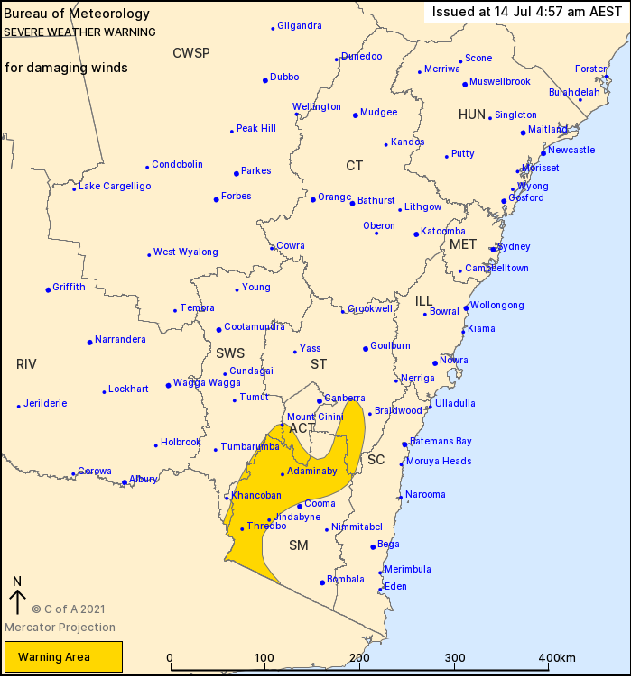 UPDATED: Severe weather warning cancelled for Southern Tablelands, Alpine region and ACT