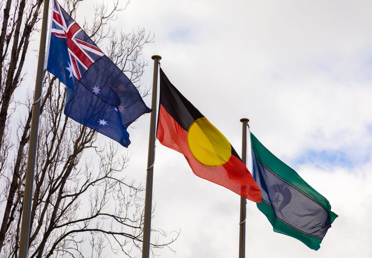 Australian flag, Australian Aboriginal Flag and a Torres Strait Islander flag
