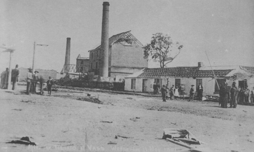Black and white photo of old mill