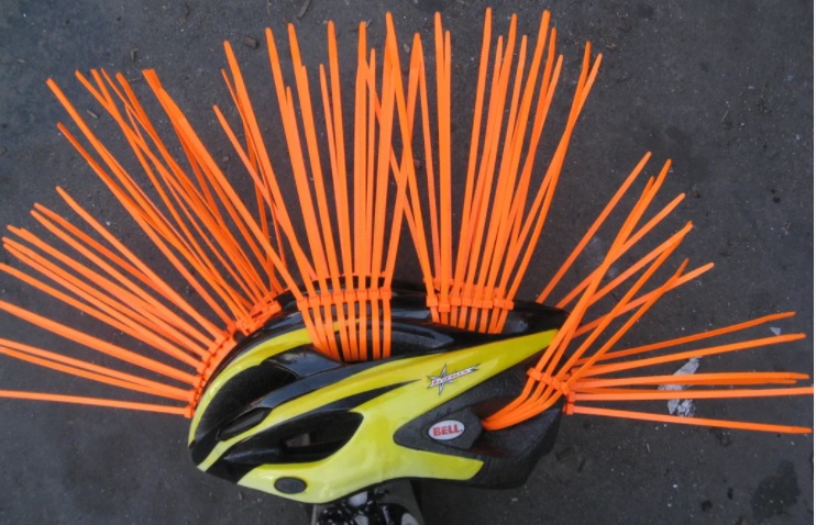 Cable ties attached to bike helmet