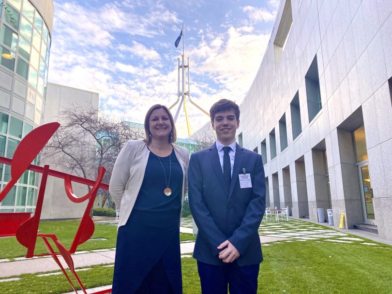 Kristy McBain MP with Eden Marine High School student Euan Osten at Parliament House. 