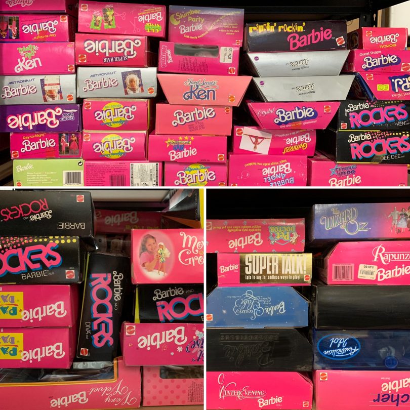 Boxes of Barbies.