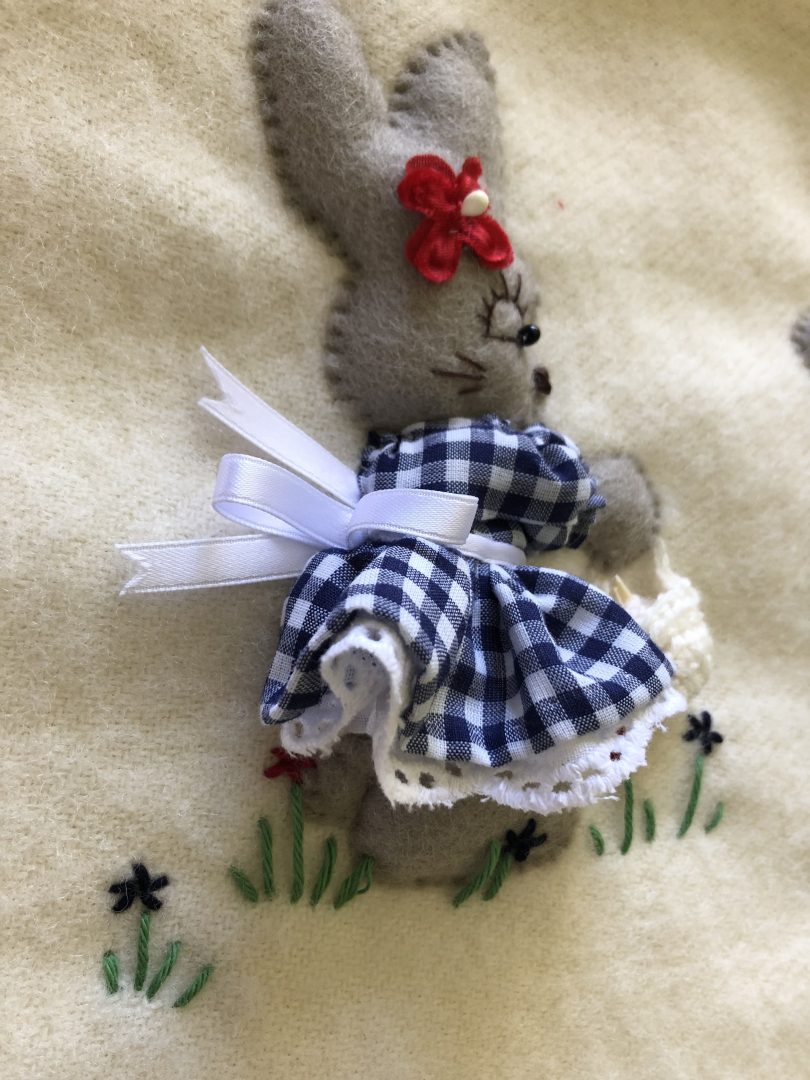 Embroidered rabbit on blanket
