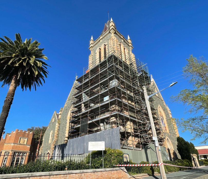 Scaffolding around cathedral
