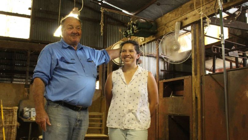 Michael Merriman and Carolina Merriman in shearing shed