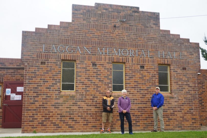 Allan Townsend, Helen Smith and Chris Fenton standing outside Laggan Memorial Hall