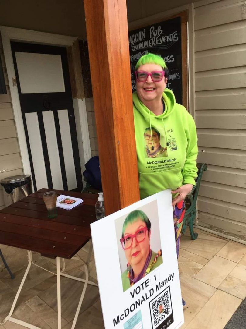 Woman with green hair