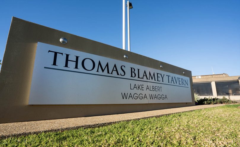 Sign that reads Thomas Blamey Tavern, Lake Albert, Wagga Wagga