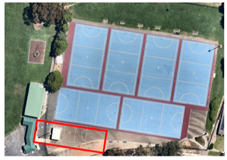 Aerial showing the location of the new facility at the Steve Mauger netball courts
