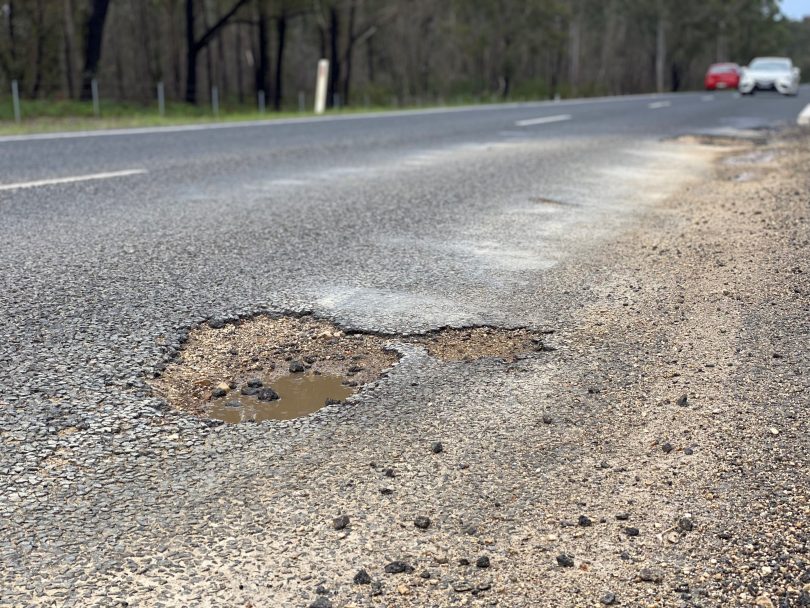 An example of the potholes found on highways in the Eurobodalla Council region