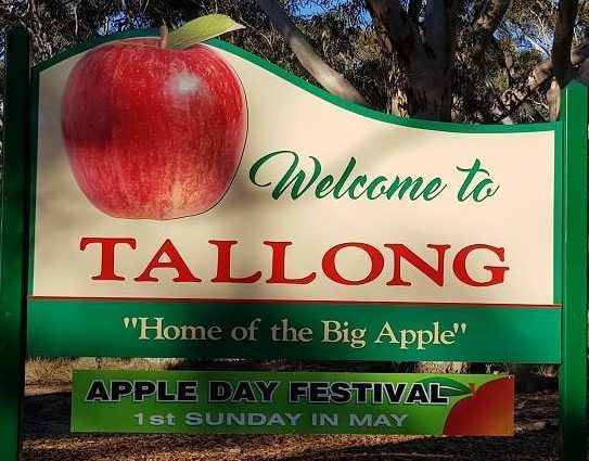 A sign for Tallong and the Apple Day Festival