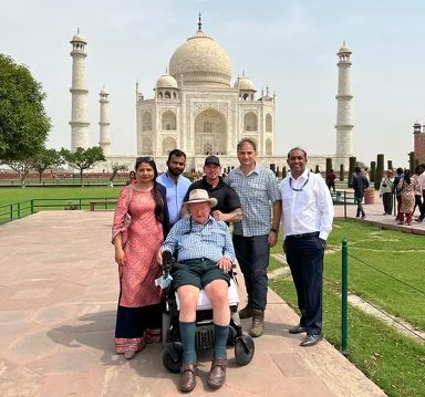 Six people at the Taj Mahal