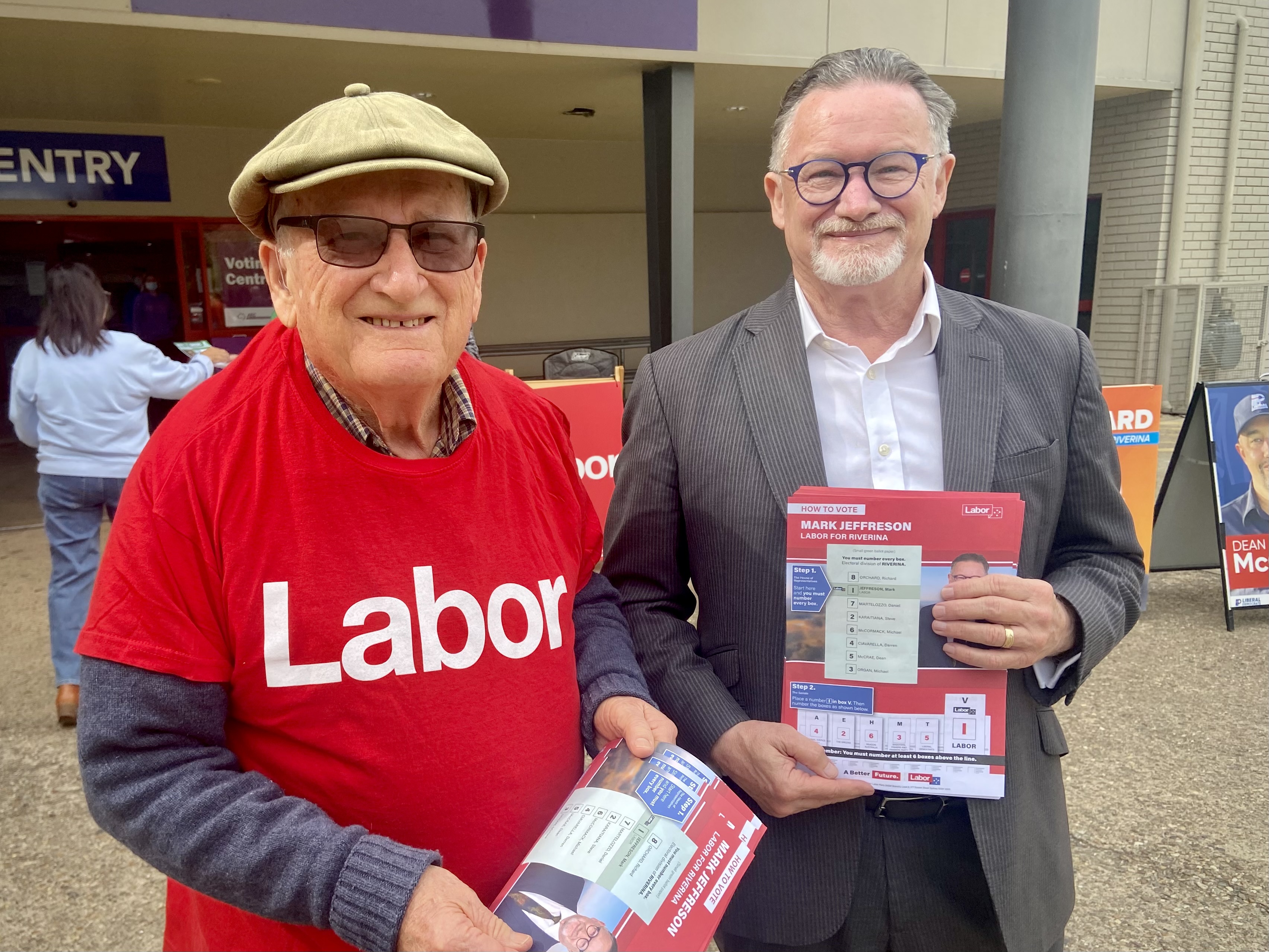 Voter with Labor candidate Mark Jeffreson