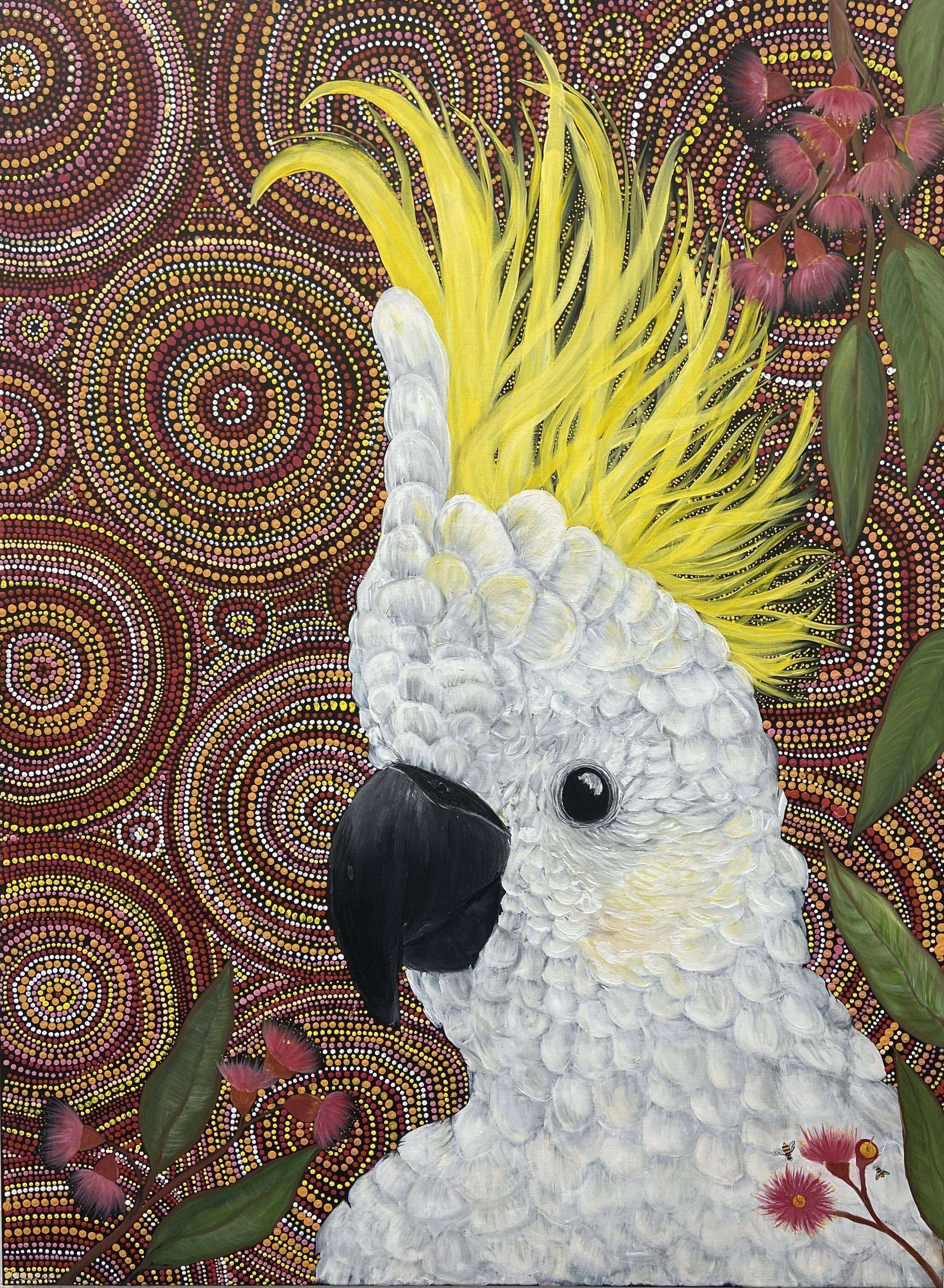 Painting by Wiradjuri artist Elizabeth Doherty's on display at the Curious Rabbit in Wagga Wagga