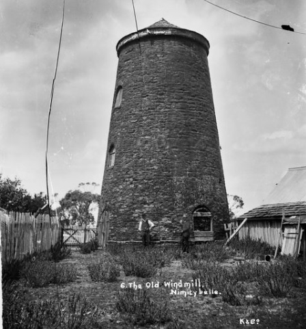 A black and white photo of the Old Nimmitabel Mill
