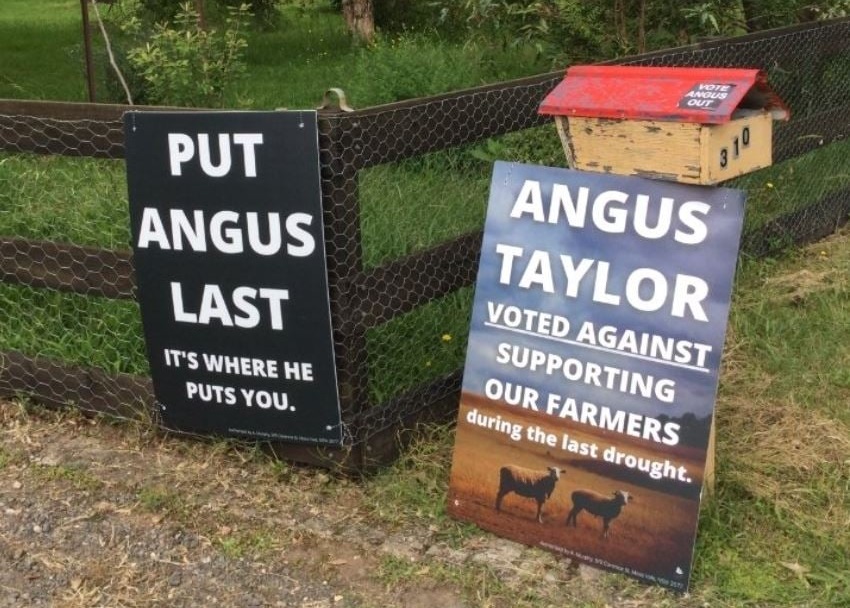 Vote Angus Out signage