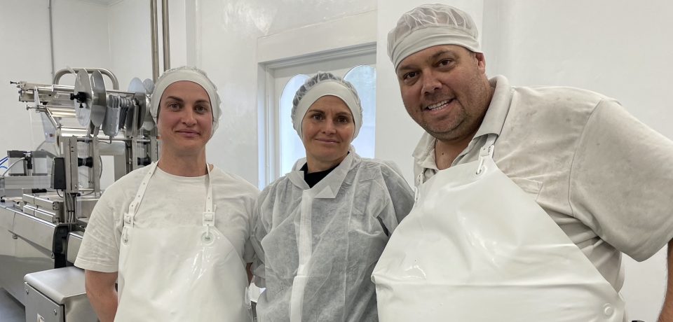 From left: New cheesemaker Angel Williams joins Erica Dibden and Michael Longbottom at Tilba Dairy. Photo: Lisa Herbert